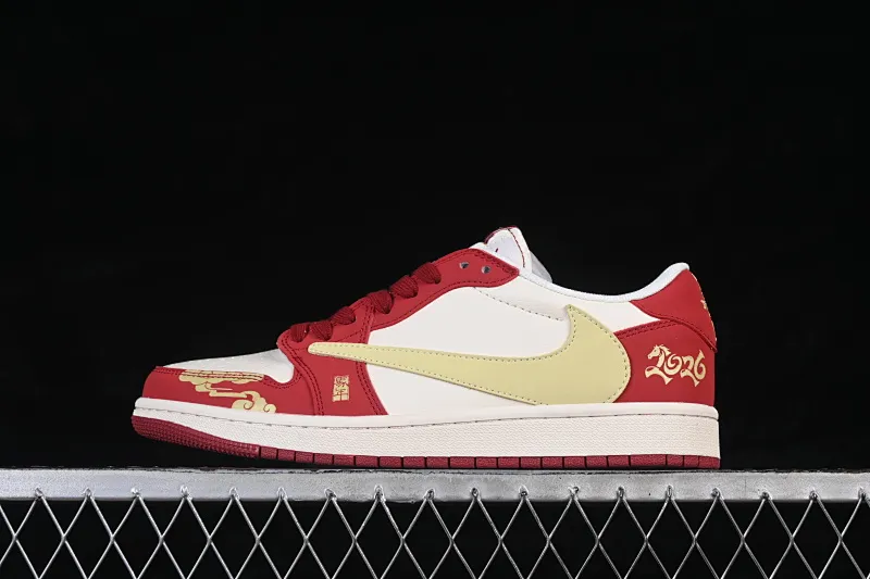 All categories Air Jordan Jordan series basketball shoes Air Jordan 1 Low High-end customized low-top sneakers Air Jordan 1 Low AJ1 Joe 1 Year of the Horse limited edition Auspicious cloud red and gold color matching High-end customized low-top retro basketball shoes MZ9588-827